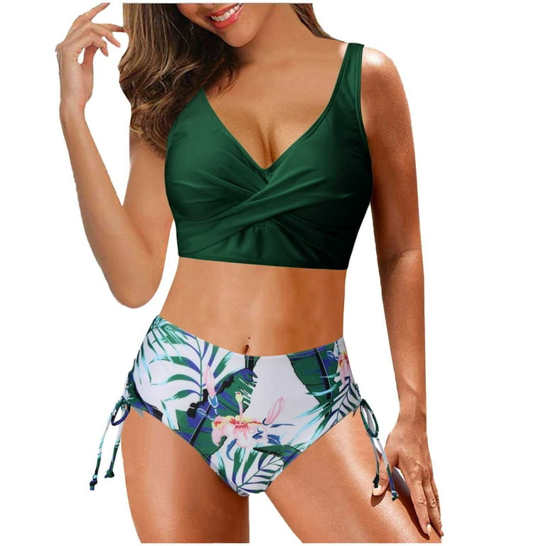 CUPSHE Womens Bikini Swimsuit Floral Print Tie Side Twist Front Two Piece  Bathing Suit