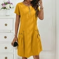 thumbnail image 2 of Dresses, 2025 Summer Casual Elegant Short Sleeve Tshirt Dress With Zipper Neck Pockets Lightweight Linen Daily Wear Beach Wedding Guest Easter Boho Dresses Cocktail Dresses (M, Yellow) ZMTing, 2 of 3