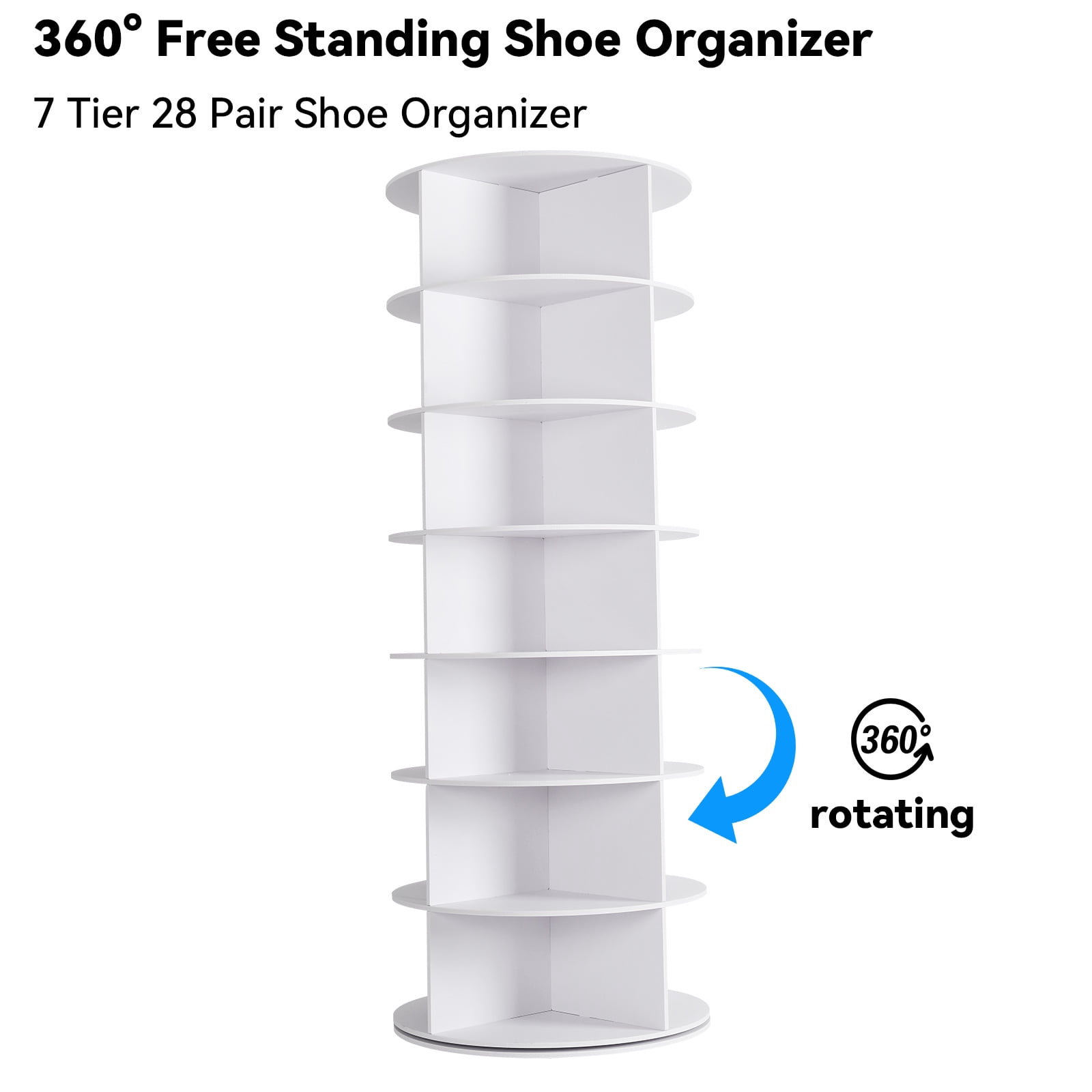 7-Tier Spinning Shoe Rack, 360° Rotating Shoe Organizer Tower, Vertical Carousel Storage for Shoes and Handbags