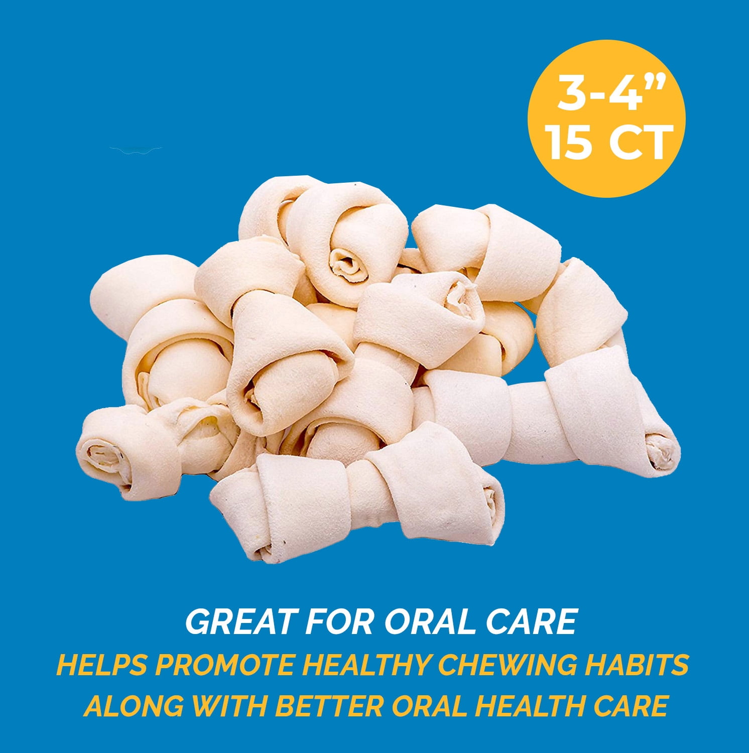 Rawhide Bones Chews 3-4" Premium Rawhide Dog Bones (15 Count) Free Range Grass Fed Cattle with No Hormones, Additives or Chemicals, Tasty Long Lasting Chews for Dogs, Improve Oral Health by 123 Treats