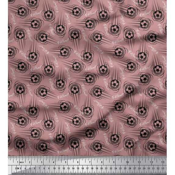 Soimoi Japan Crepe Satin Fabric Text & Football Sports Print Fabric by Yard 42 Inch Wide