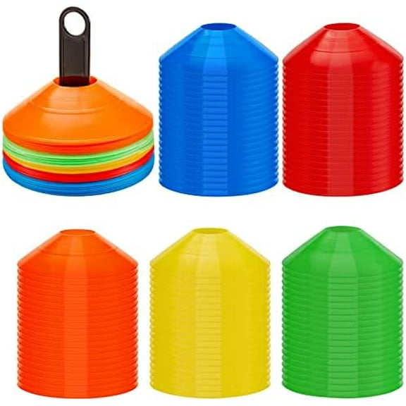 Set of 100 Soccer Cones Disc Cones Soccer Agility Cones Sports Training Cones Multicolor Field Marker Plastic Cones with 2 Holder for Kids Football Basketball Lacrosse Tennis Practice Equipment$$
