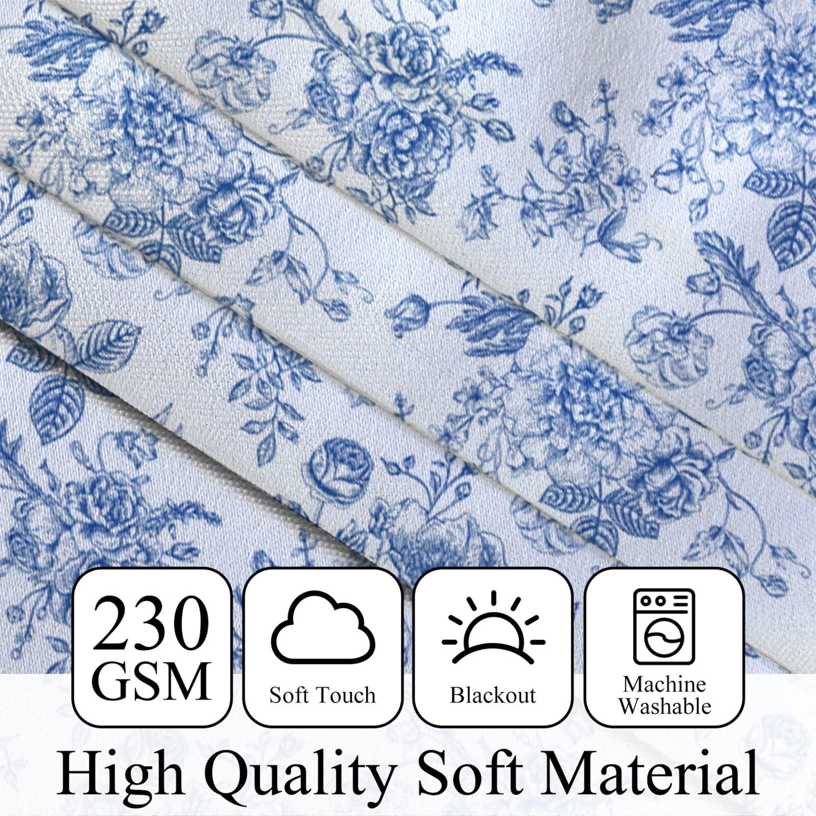 Mizhona Blackout Curtains for Living Room Blue Floral Window Curtains Rustic Flower Curtains Set of 2,52"x84"