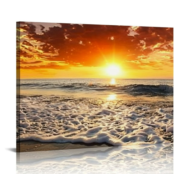 Shiartex  The Sea Canvas Prints Wall Art Sunset Ocean Beach Pictures Photo Paintings for Living Room Bedroom Home Decorations Modern Seascape Waves Landscape work 20x16in