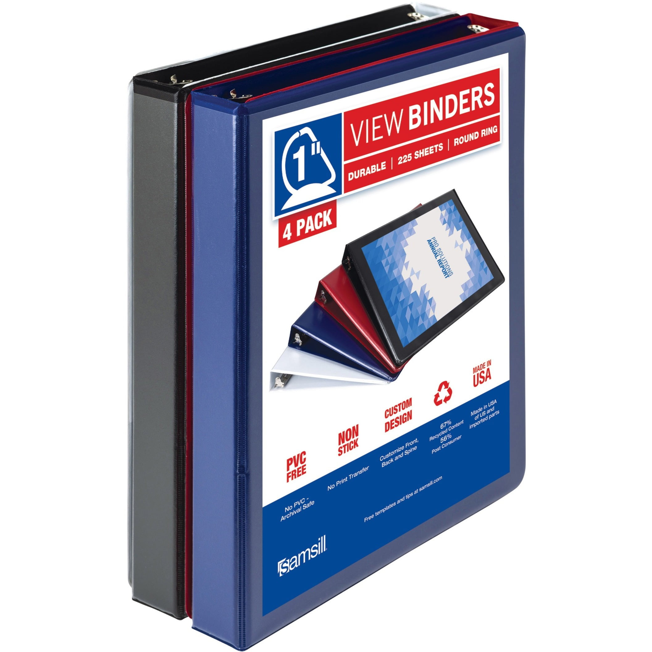 Samsill Durable 1 Inch Binder - Basic Assortment - 4 Pack, Black, Blue, Red, Green, 4 / Pack (Quantity)