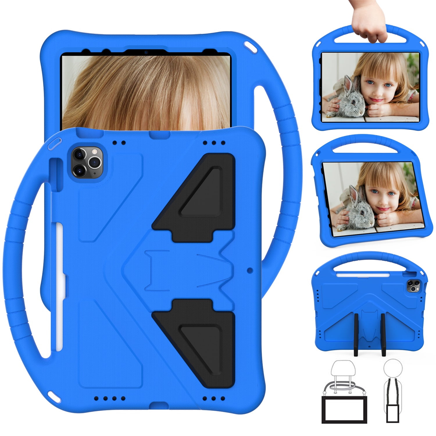 SaniMore Kids Case for iPad 10th Generation 2022, iPad 10.9" 2022 Case with Pencil Holder, Shock Proof Light Weight Convertible Handle Stand Kids Shell Case for Apple iPad 10 2022, Blue