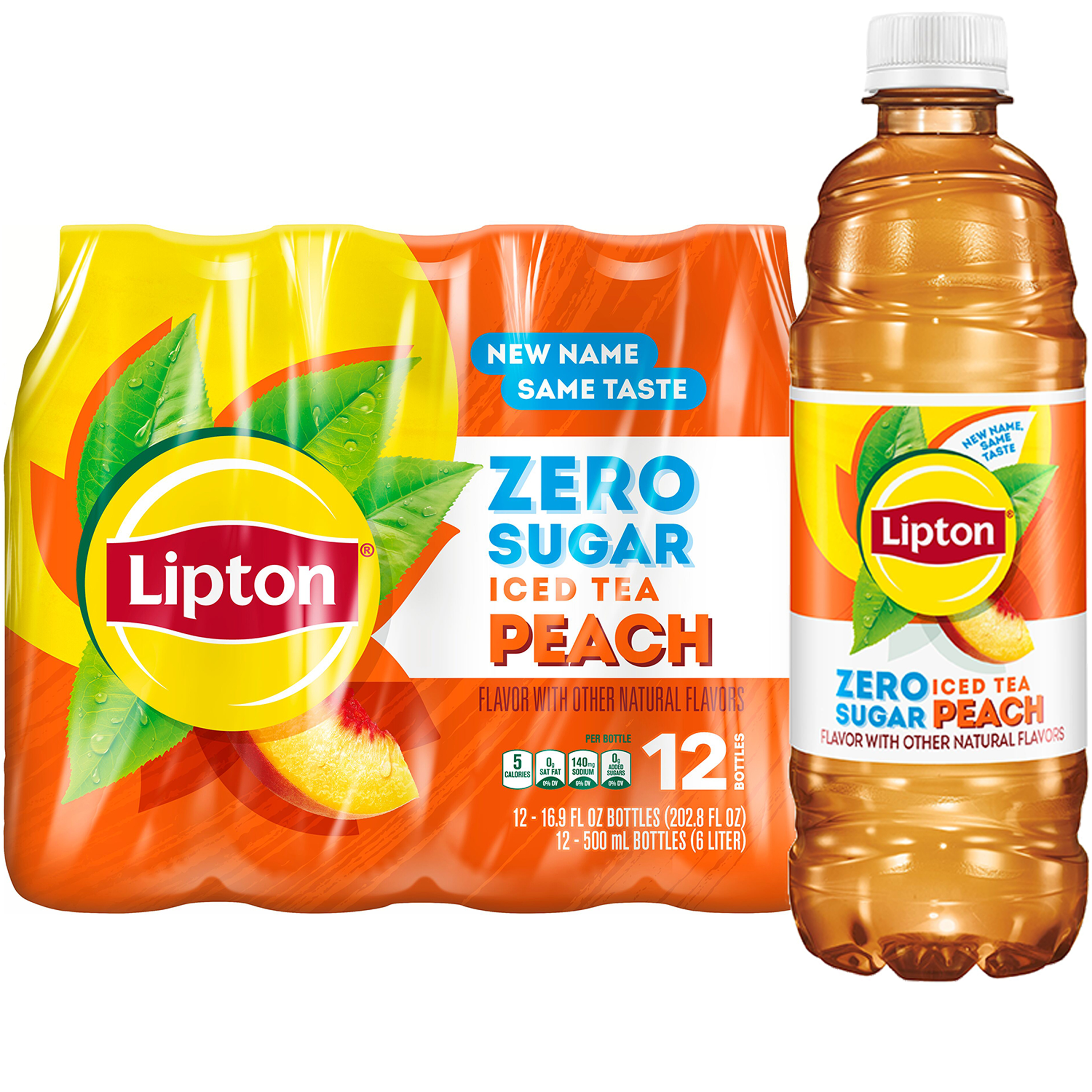 Lipton Zero Sugar Peach Iced Tea, 16.9 fl oz, 12 pack Bottles
