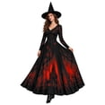 thumbnail image 3 of 2026 Women Halloween Witch Printed Maxi Dress V Neck Long Sleeve Gothic Flowy Long Dress for Halloween Themed Party, 3 of 6