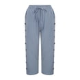 thumbnail image 4 of YFELWZ Women Pants Casual Elastic Waist Solid Color Loose Side Button Decoration Versatile Capris, 4 of 7