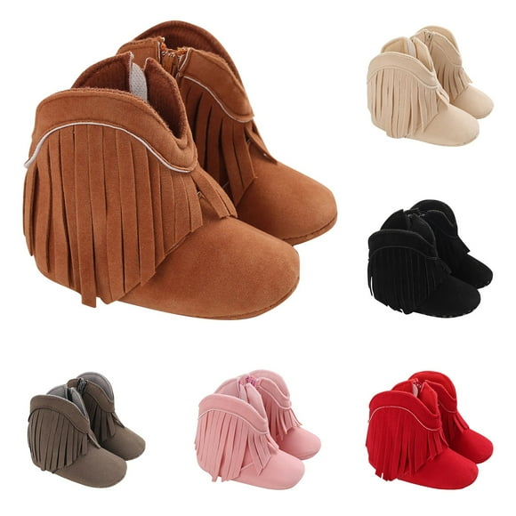 Jinhomg Baby Girls Cowboy Boots Fashion Tassel Side Zipper Moccasins Soft Bottom Non-Slip Toddler Shoes Brown 12