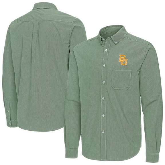 Men's Antigua Green Baylor Bears Porter Woven Tri-Blend Long Sleeve Button-Down Shirt