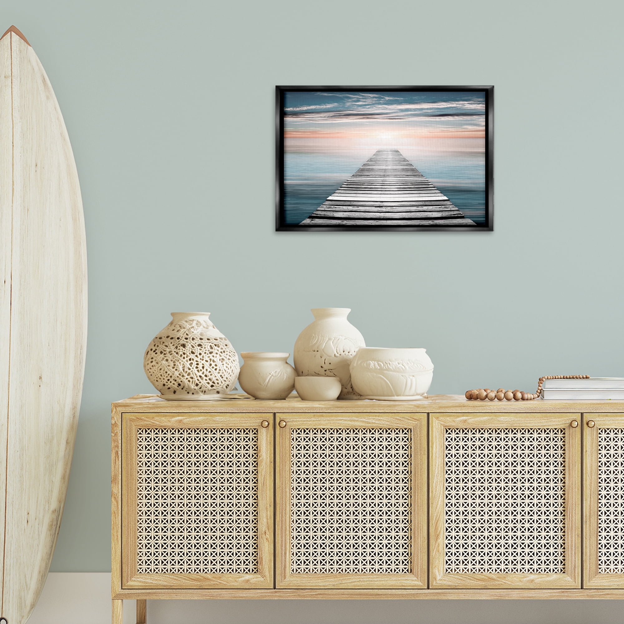 Stupell Industries Sunlit Dock Planks Landscape & Nature Photography Black Floater Framed Canvas Art Print Wall Art, 25 x 17
