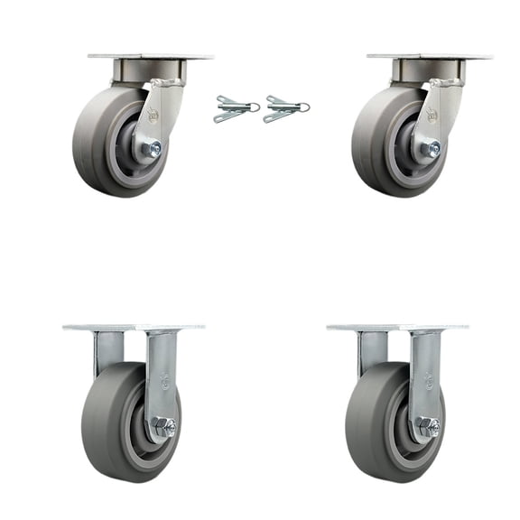 5 Inch Kingpinless Thermoplastic Rubber Wheel Caster Set 2 Swivel Locks 2 Rigid