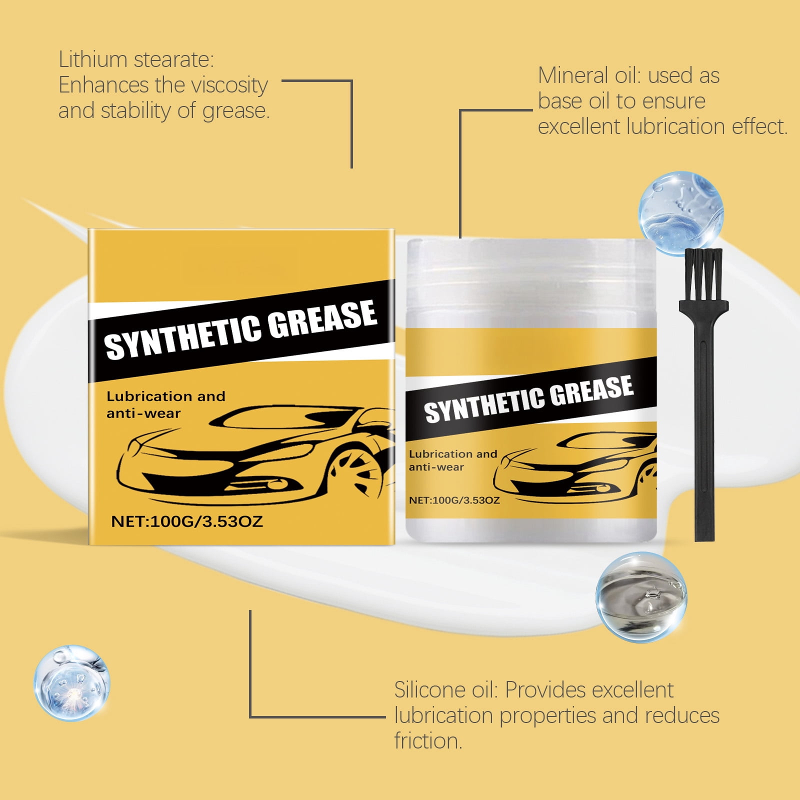 Alvantor Multi-Purpose Grease for Automotive Parts Hinges Tracks Seats, 3.53oz