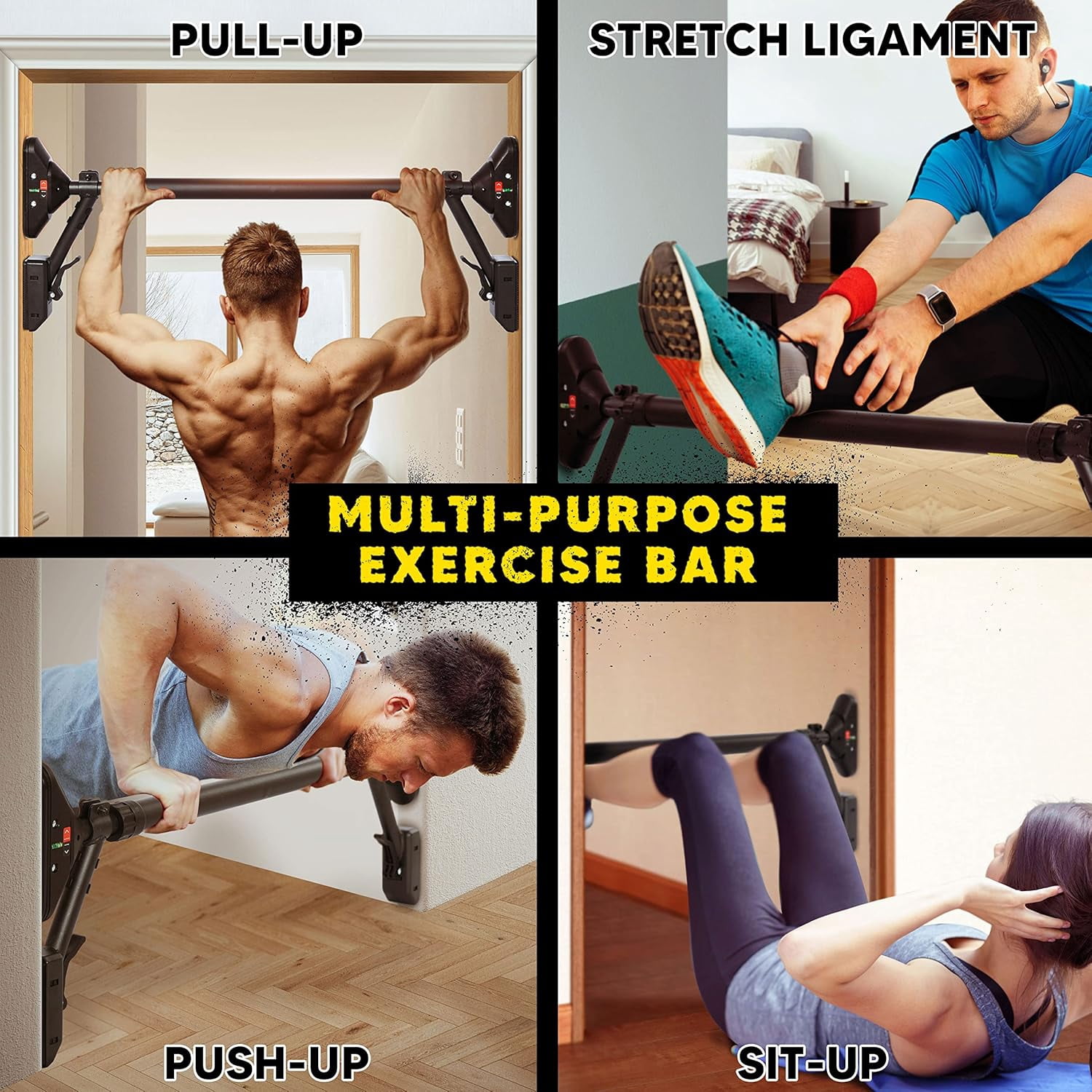 Dual-Security Pull Up Bar for Heavy Duty Upper Body Training with Two-Way Support