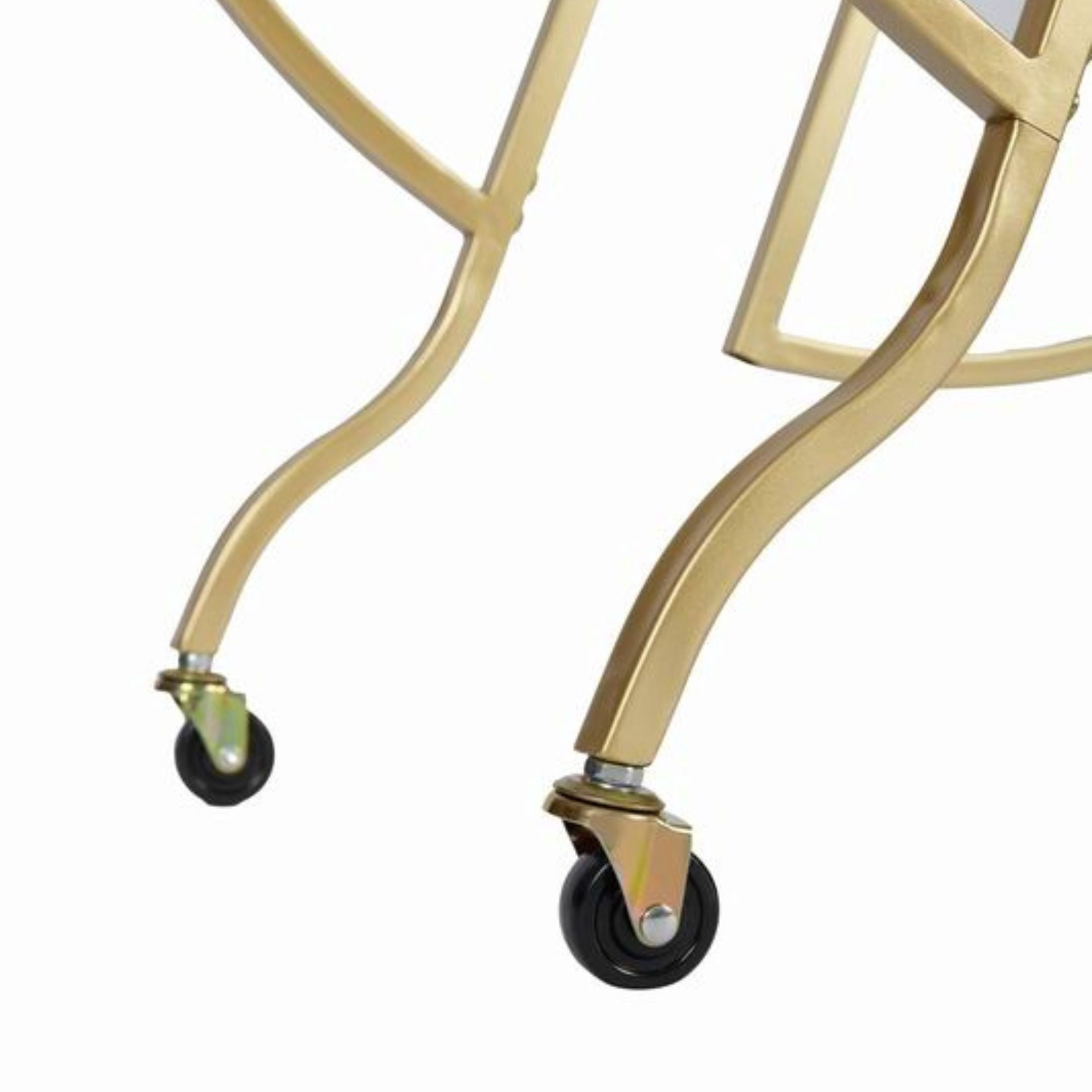 Noble House 2-Tier Bar Cart with Mirrored Glass Shelves, Rolling Serving Cart with Lockable Casters, Gold
