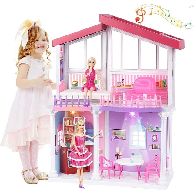 Maison de Poupée de Rêve Grande Maison de Poupée en Plastique et Grande Maison avec Meubles de Maison de Poupée, Jouets de Jeu de Simulation Cadeaux pour Filles, Maison de Poupée à la Mode Entièrement Meublée