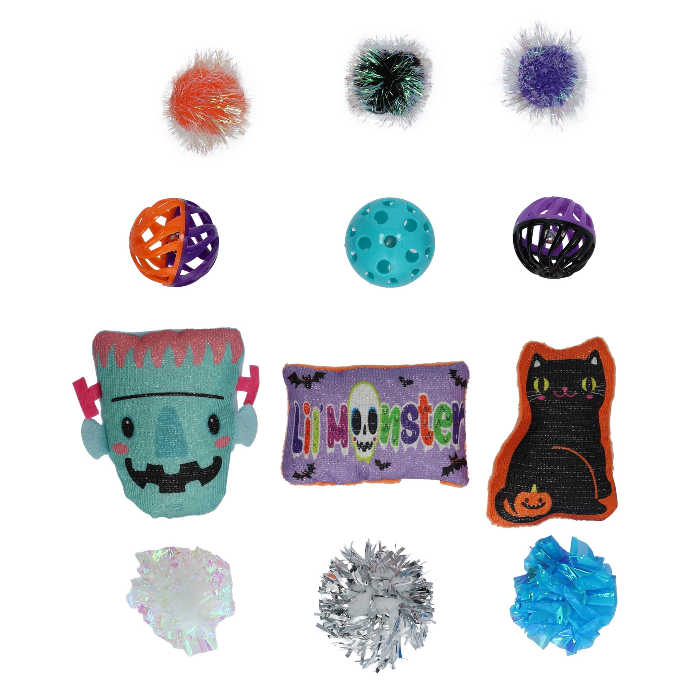 Vibrant Life Halloween Assorted Frankenstein Cat Toys, 12 Pieces