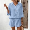 thumbnail image 5 of WAYUTE Shorts Sets Women 2 Piece Outfits Casual Solid Color Blend Short Sleeve Lapel Shirt and Shorts Loungewear Sets Matching Clothing, 5 of 7