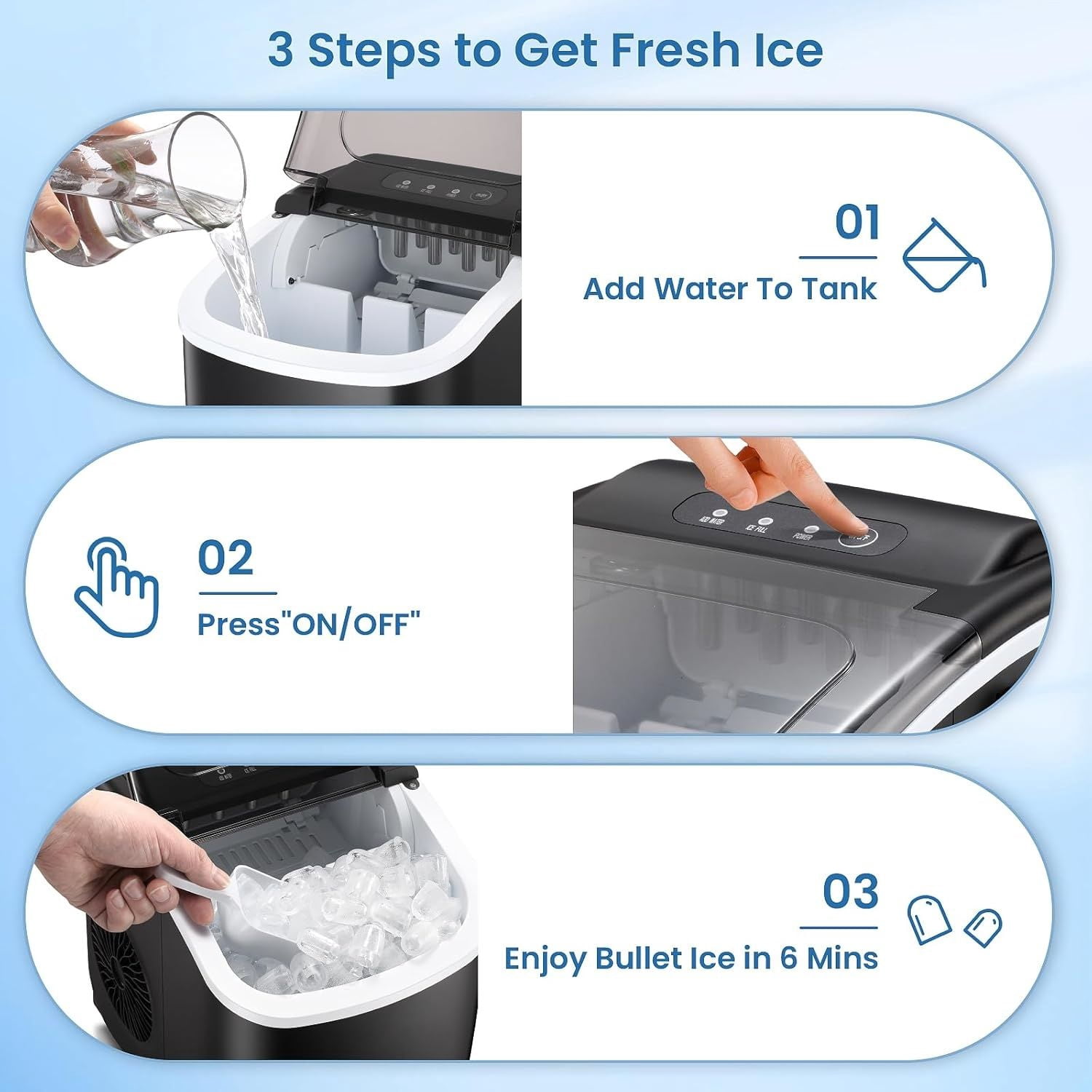 Ice Makers Countertop with Auto-Cleaning, 9 Bullet Ice Cubes in 6 Mins, 26lbs/Day, Portable Ice Machine with Handle, Basket and Scoop for Home, Kitchen, Office, Party