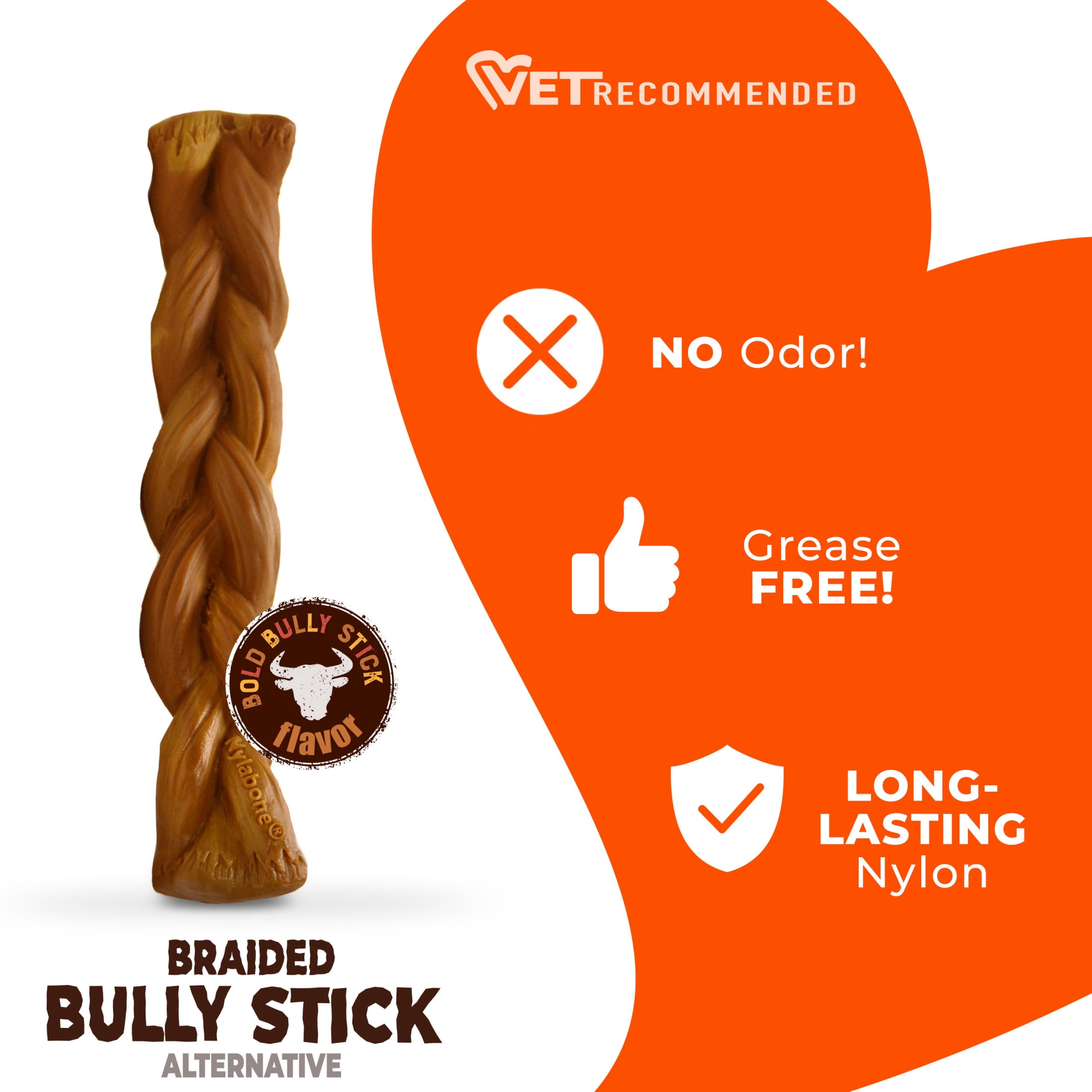 Nylabone Power Chew Braided Bully Stick Alternative Dog Toy, Dog Chew Toy, Chicken & Beef Flavor, Large, 2 Pack