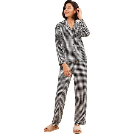 

Women Pajamas Autumn Winter 2-Piece Long-sleeved Pyjamas Lattice Plaid Printing Slim Sleepwear Casual Homewear Lapel Top and Pants