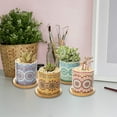 thumbnail image 6 of 4 Sets Boho Pots Succulent Pot Modern Sun Ceramic Flower Planter Pot with Bamboo Tray for Indoor Plants, Aloe, Cactus, Home Office Decor(B), 6 of 6