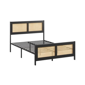 Queen Size Bed Frame with Headboard - Boho Rattan Platform Bed Frame with Reinforced Metal Slats | No Box Spring Required | Sturdy Noise-Free Design for Quiet Sleep | Easy Assembly Modern Bedroom Furn