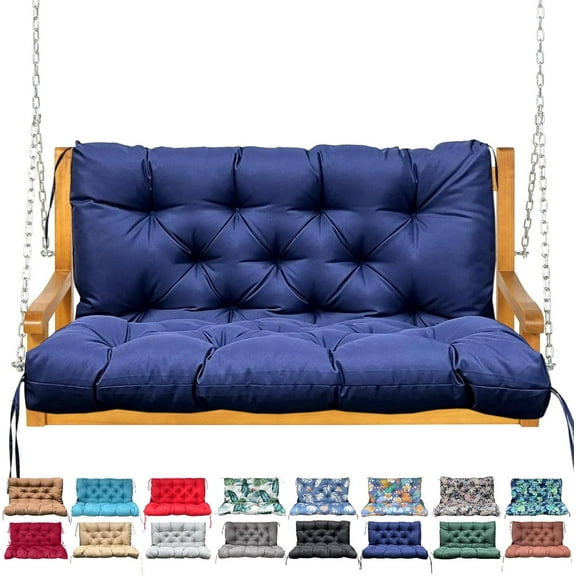 Porch Swing Cushion with Backrest,Waterproof Bench Cushion for Outdoor Furniture,2-3 Seater Replacement Thickened Swing Cushion with Ties,Patio,Outdoor,Backyard and Garden (Navy Blue,40x40)