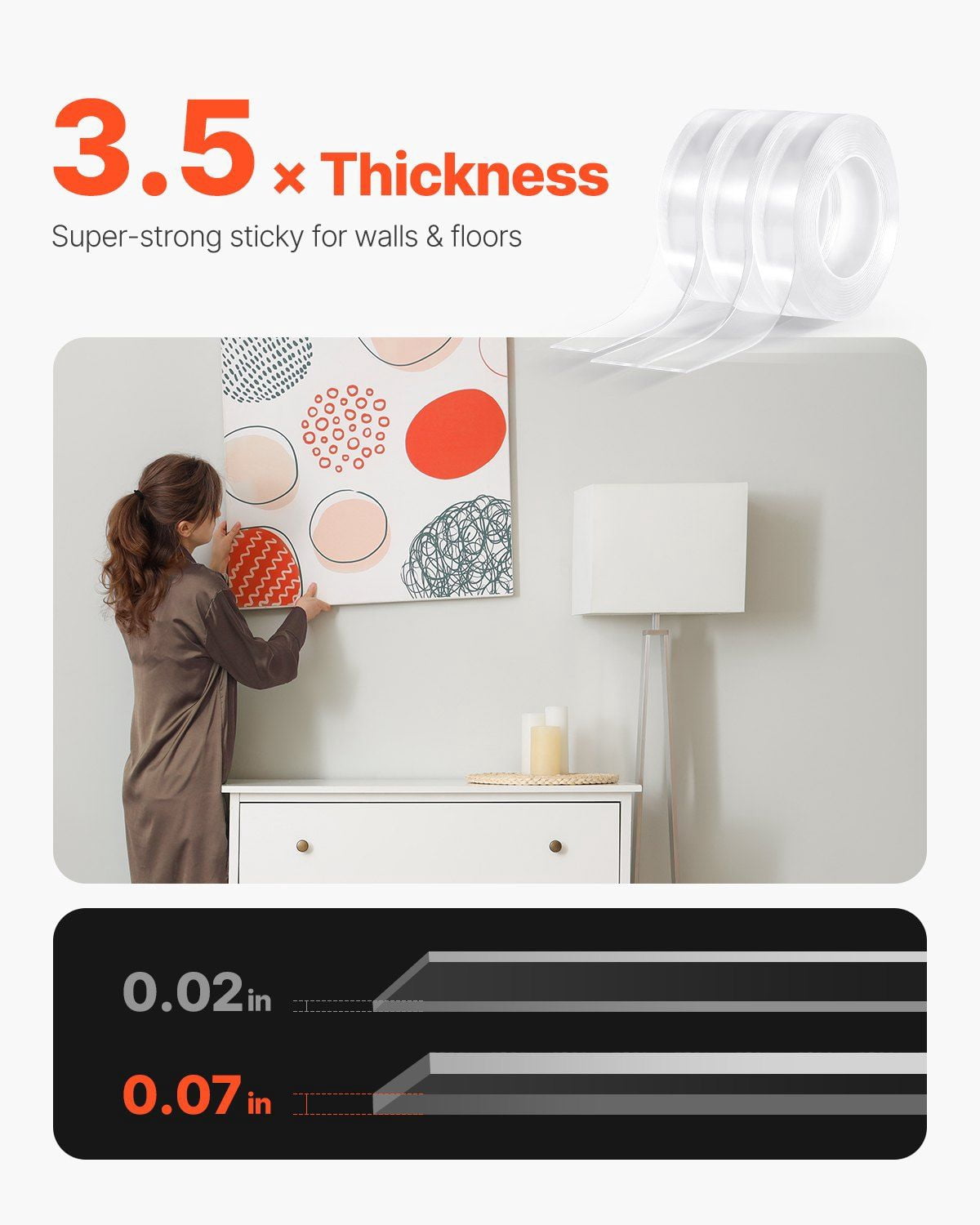 Heavy Duty Double Sided Tape 16ft Nano Mounting Tape 3 Pack Strong Adhesive Reusable Clear Removable Wall Strips for Home Office Car Outdoor Use