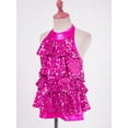 thumbnail image 4 of Mufeng Girls Sequins Tassel Jazz Latin Dance Dress Gymnastics Ballet Leotard Performance Dancewear Rose 12, 4 of 7