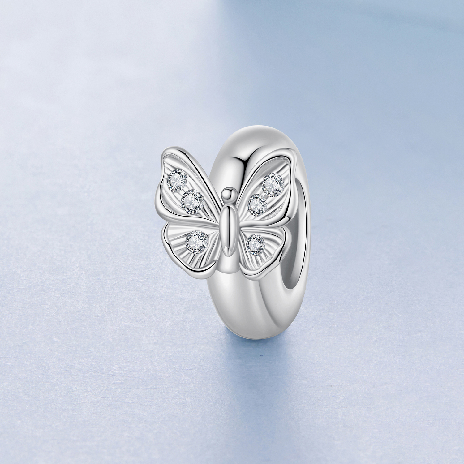 Butterfly Silicone Spacer Beads Charm, 925 Sterling Silver Accessory, Compatible with 3mm-4.5mm Bracelet