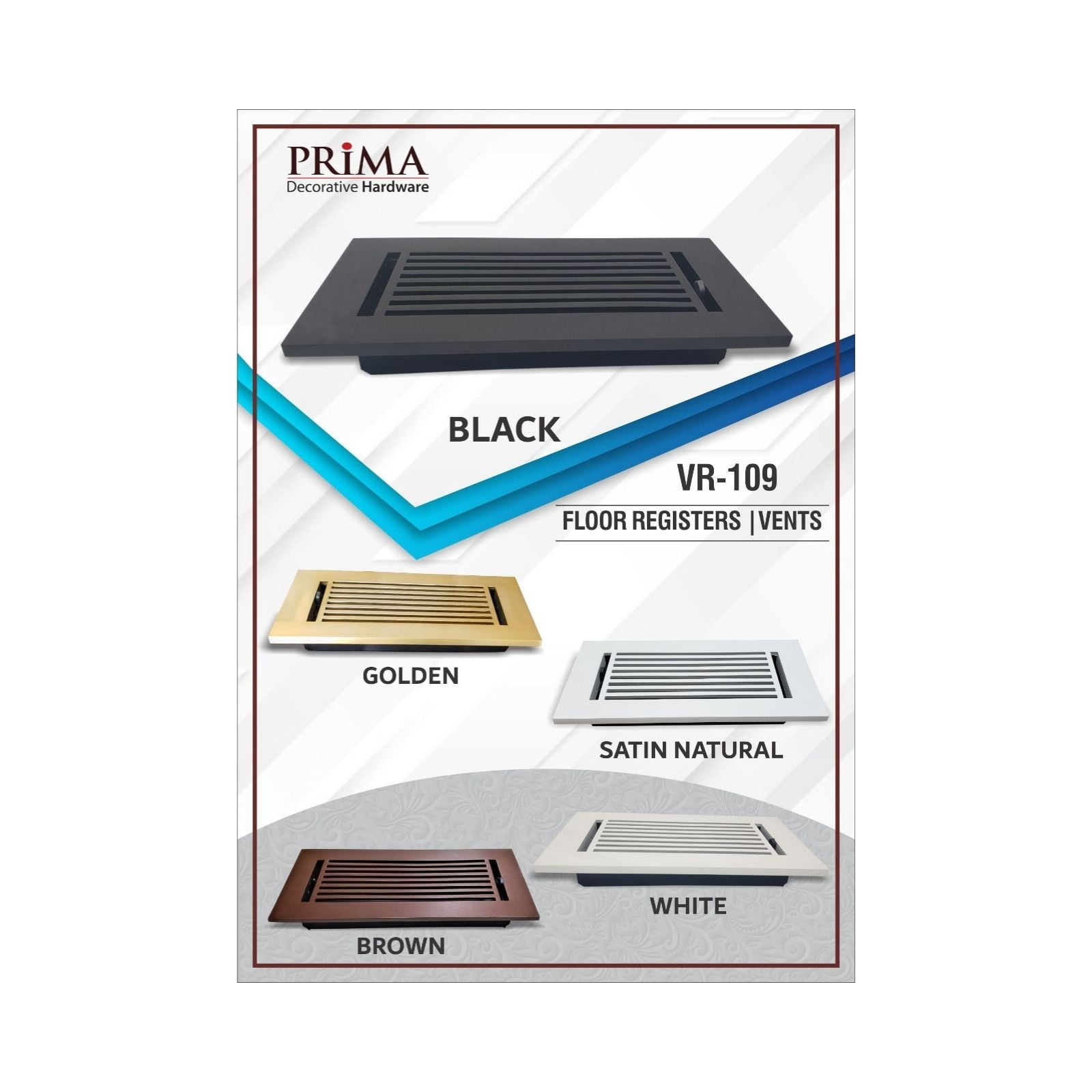Prima Decorative Hardware, Return Air Grill, No-Holes, Handcrafted, 4"x10", Gold, Cast Aluminum