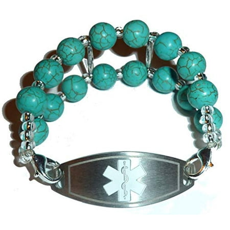 - Turquoise Beaded Medical Alert Bracelet Replacement by Hidden Hollow Beads