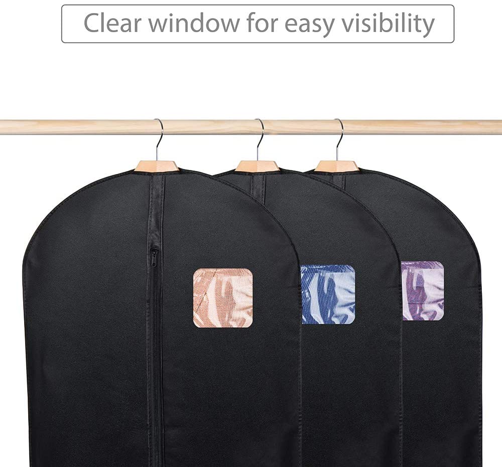 L-Pack Breathable Garment Bag for Suit and Dress 60in Black Garment Cover for Travel and Storage