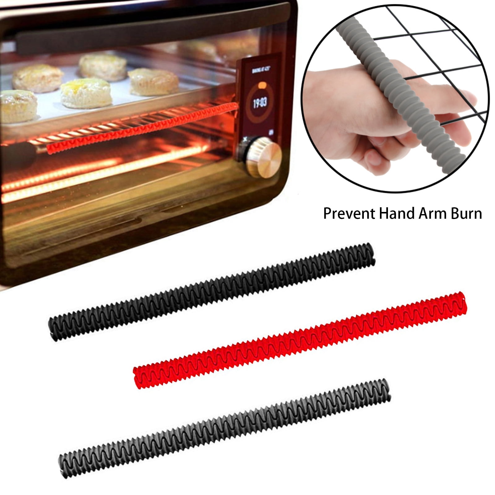 4 Pack Heat Resistant Silicone Oven Guards Against Burns and Scars Child Safety Protection Toaster Baking Edge Shields Oven Rack Protectors 14inch Black 