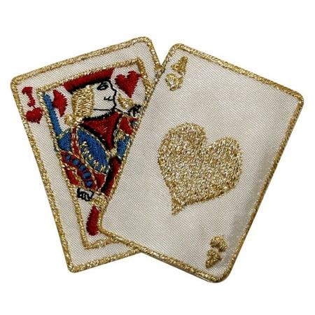 Vintage Iron Poker - ID 0069 Black Jack Hearts Casino Poker Hand Embroidered Iron On Applique Patch