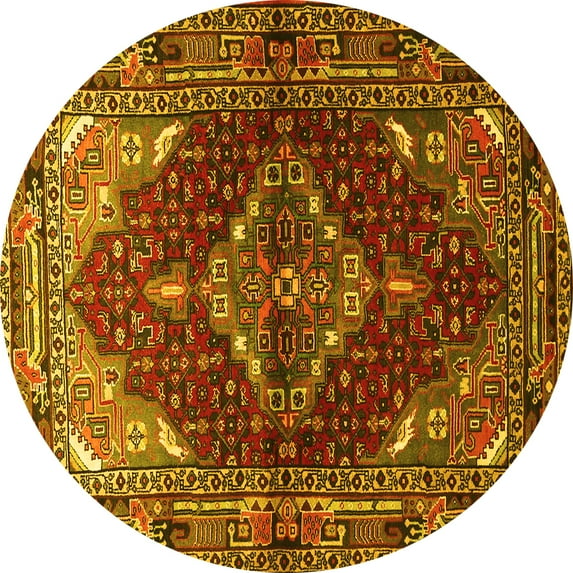 Ahgly Company Indoor Round Persian Yellow Traditional Area Rugs, 5' Round