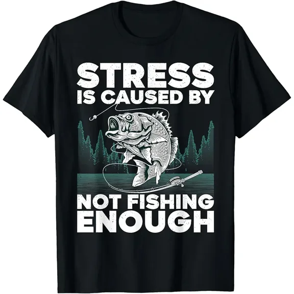 Funny Bass Fishing Stress Relief Graphic for Fisherman Angler Unisex Short Sleeve Novelty T-Shirt