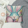 thumbnail image 2 of PRATYUS  Happy Easter Rabbit Flowers Easter Eggs Throw Pillow Covers, Bunnies Easter Eggs Stripes Plaid Cushion Case Decoration for Sofa Couch 22x22in, 2 of 5