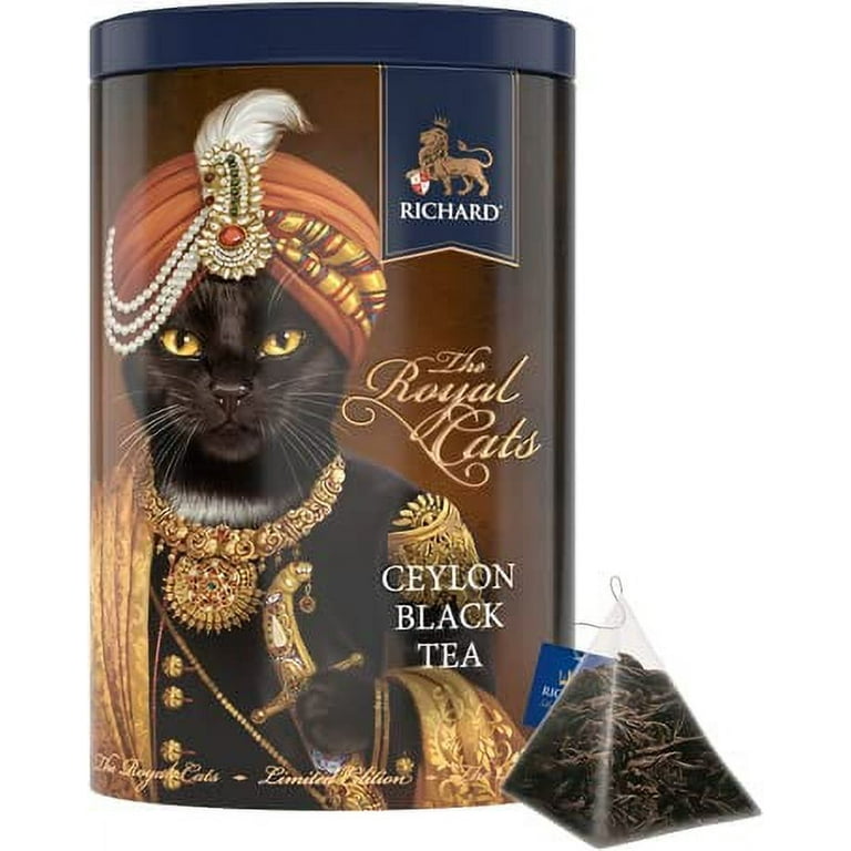 Richard Royal Tea The Royal Cats, 20 Pyramids (1.7G Each) Ceylon Black Tea,  Tin 34G (The Bombay Black) Gift Box Rich Aroma Intense Flavor 