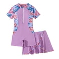 thumbnail image 4 of LIIPEE Girls Swimsuit Sets Casual Summer Short Sleeve Crew Neck Zipper Fashion Graphic One-Piece Swimsuits Solid Color Swim Skirt 2 Piece Set Kids Surfing Rash Guard Cute Swimsuits,Purple,8-9 Years, 4 of 8