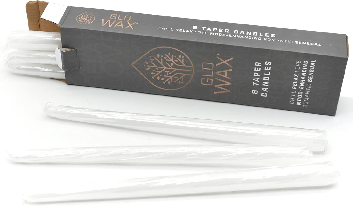 Glo Wax 12" White Dripless Taper Candles, Unscented Paraffin Wax with Cotton Wicks, 8-Pack