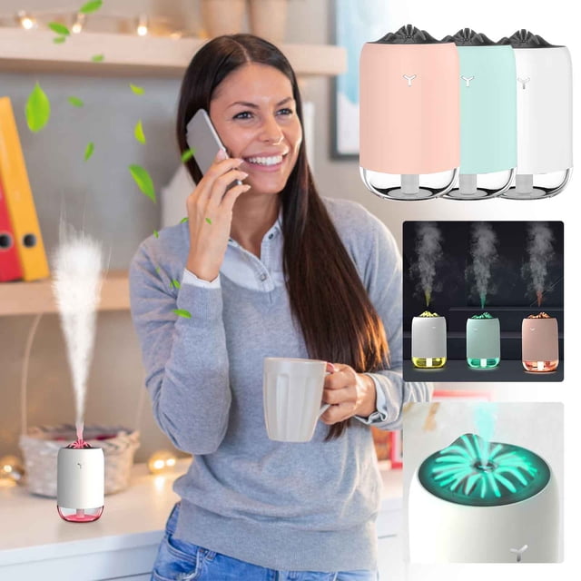 Xihbxyly Minihumidificador, Pulverizador Usb de Aromaterapia para Coche, Funcionamiento Silencioso, Luz Led, Gran Capacidad de 260 Ml, Ideal para Oficina, Dormitorio y Viajes, Apagado Automático, Tam