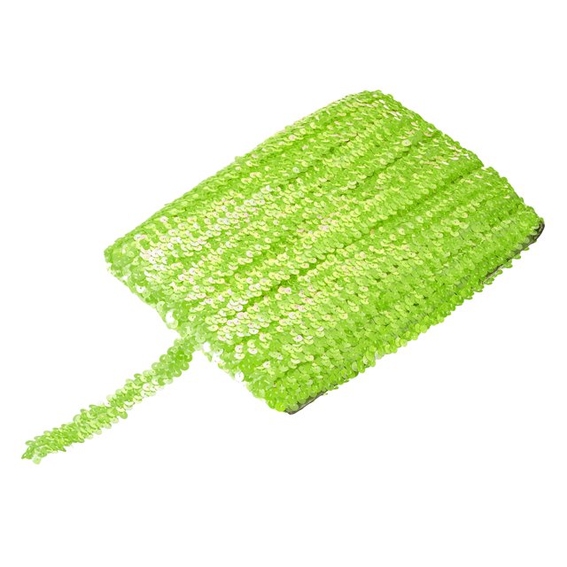 Uxcell 25 Yards 0.8 Inch Elastic Sequins Trim Flat Sequin Strip Paillette Fabric Ribbon for Crafts DIY Fringe Sewing Fluorescent Green