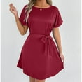 thumbnail image 6 of Plus Size Women's Short Sleeve Dress with Bow Belt - Round Neck Flowy Party Dress - Spring Fall Casual Vacation Wear - S-XL, 6 of 8