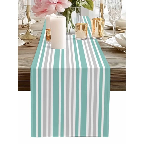 Table Runner Teal Grey Stripes Table Runners Contrast Striped Cotton Linen Dresser Scarf Kitchen Dining Table Decor for Home Dinner Party Decor 13x72 Inch
