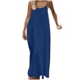 thumbnail image 3 of Xcmzpl Robes de Vacances pour Femmes Été Robe Maxi en Lin Robe à Bretelles Spaghetti Contrastées Dos Nu Décontractée Fête Plage Robes, 3 of 9