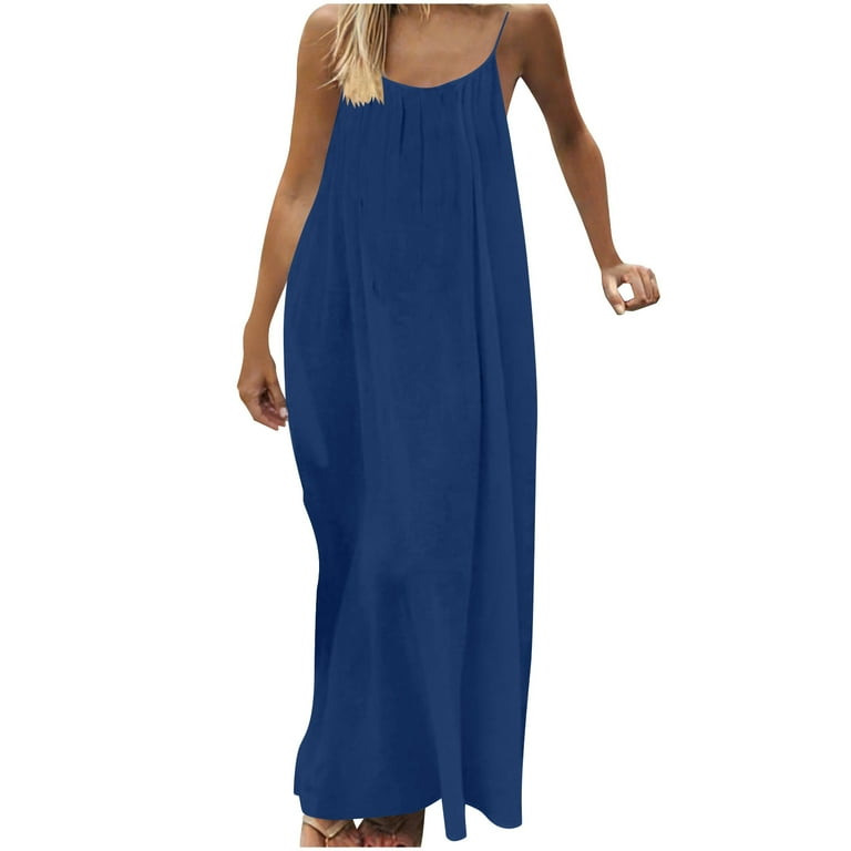 Meichang Backless Cami Dresses for Women Casual Spaghetti Straps Maxi Dress  Backless Solid Sleeveless House Lounge Dress Summer Long Sundress with Back  Tie - Walmart.com