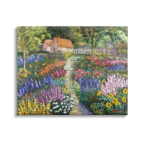 Stupell Industries Floral Cottage Gardens Landscape Painting Gallery Wrapped Canvas Art Print Wall Art, 20 x 16